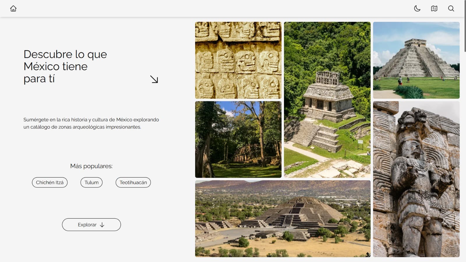 Screenshot of Zonas Arqueológicas de México website